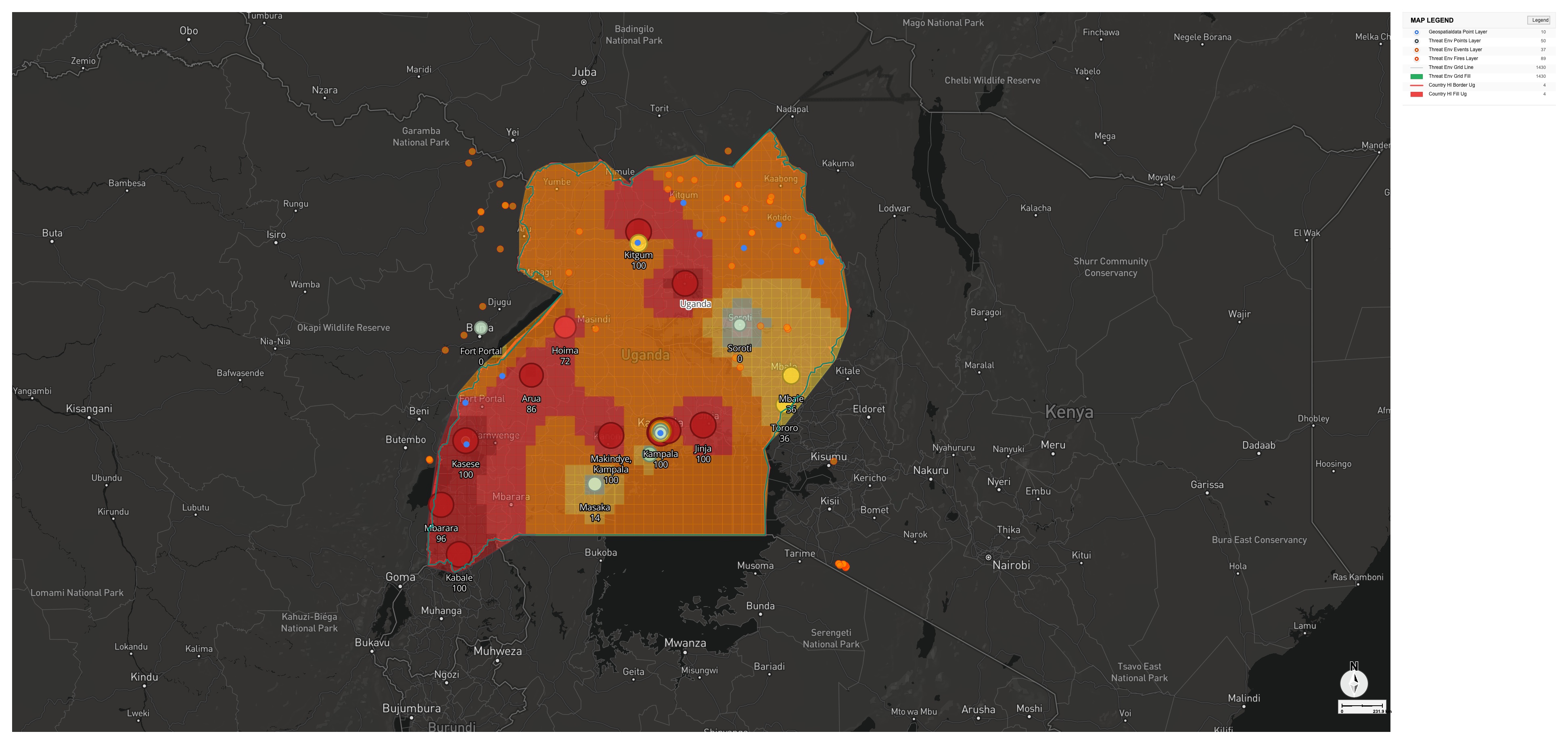 Uganda protests threat map