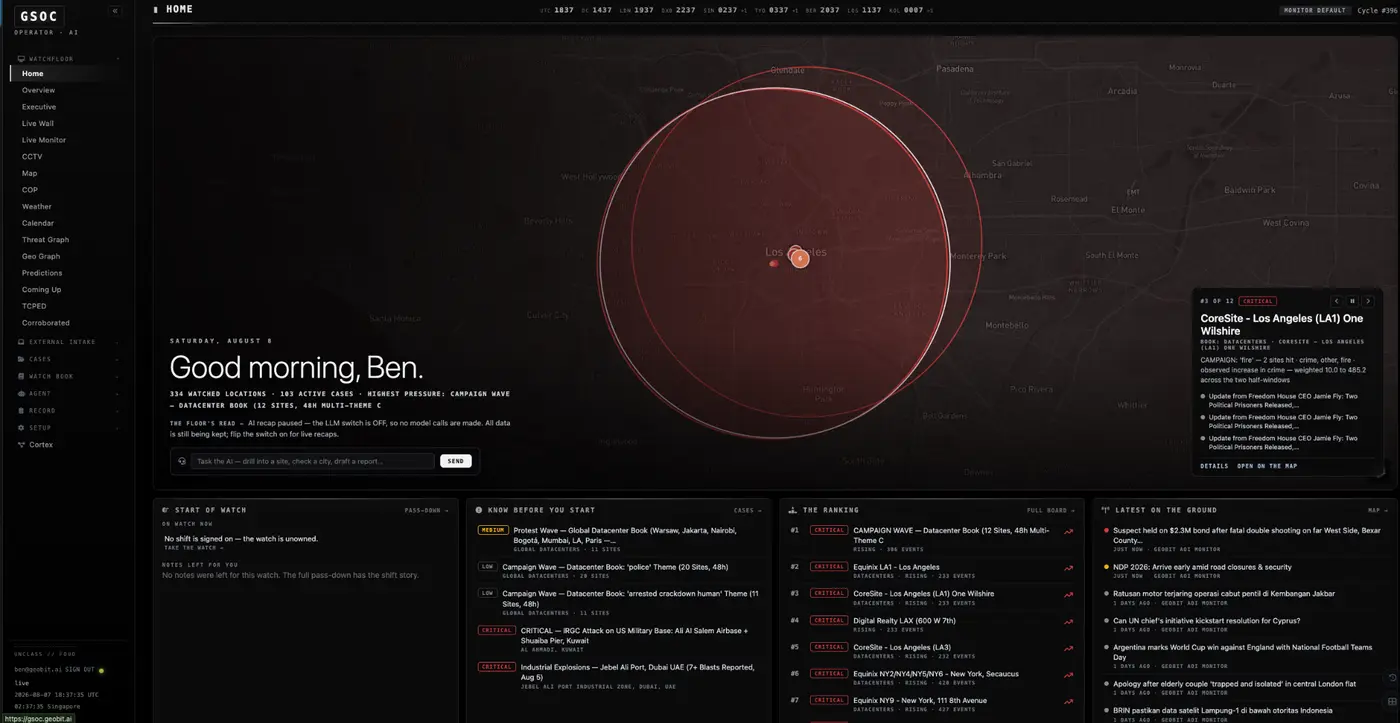 The morning brief screen listing the highest-threat locations